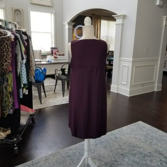 Essentials by ABS Aubergine Dress Ruffle and Bead Detail on Neckline - Picture 3 of 7